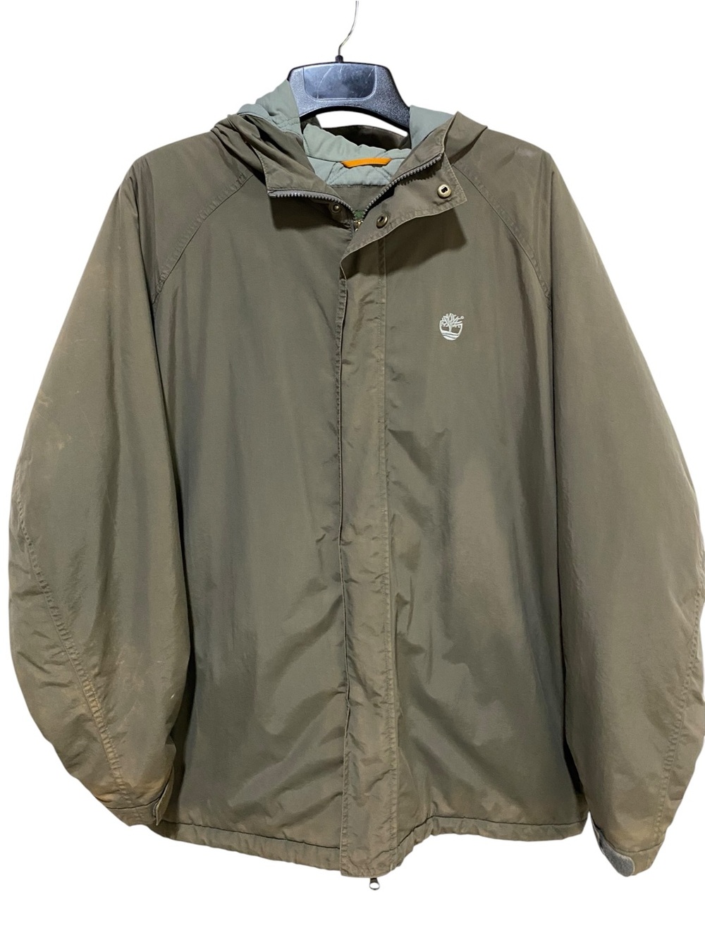 Timberland Coat Olive Green Hooded Rain Jacket Waterproof Quilted Hoodie